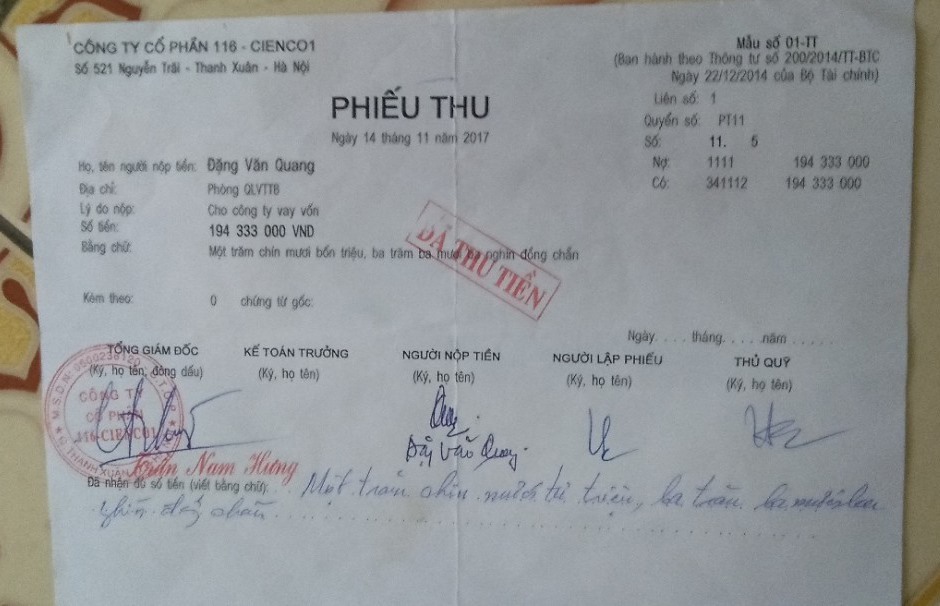 Nhiều cán bộ tại Cty 116 phải cho công ty vay hàng trăm triệu để tất toán BHXH sau nhiều năm vẫn chưa lấy lại được số tiền này.