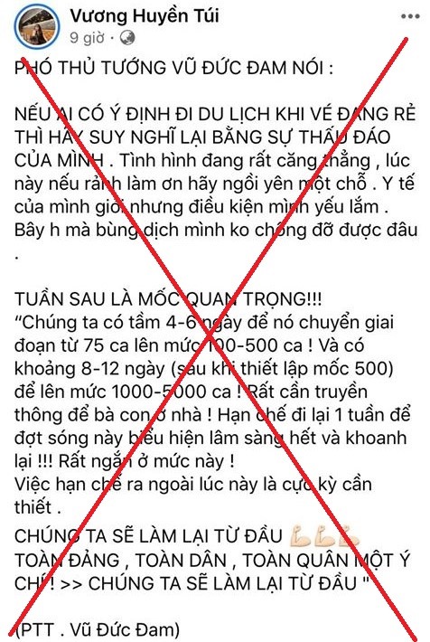 Nội dung thông tin không đúng sự thật được H đăng tải lên Facebook cá nhân. Ảnh: FB người bị xử phạt.