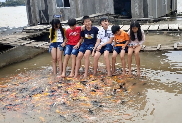Để kéo khách du lịch đến, những hộ nuôi cá lồng ở Cồn Sơn nuôi nhiều loại cá cảnh, cá lạ để níu kéo khách tham quan. Ảnh:Th.Nhân.