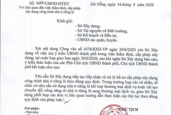 Chủ tịch UBND TP Đà Nẵng yêu cầu Sở Xây dựng tiếp tục cấp phép xây dựng theo đúng quy định pháp luật )ảnh TH)