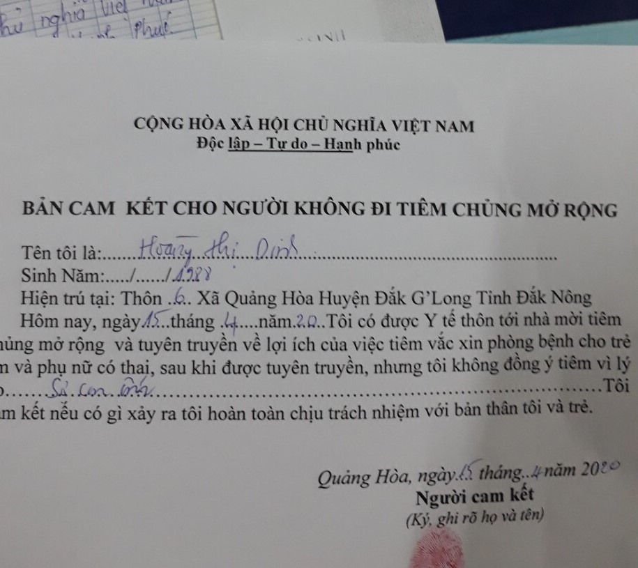 Một bản cam kết khác. Ảnh B.T
