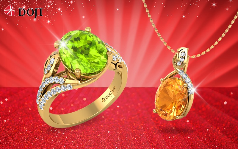 Những mẫu trang sức đá Peridot, Citrine ... của DOJI mang đến sự lựa chọn đa dạng, mới mẻ cho những tín đồ mộ điệu thời trang.
