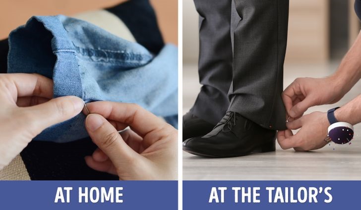 5. Tự điều chỉnh độ dài của quần áo Nếu bạn cần điều chỉnh độ dài của quần len hoặc cotton, váy, tốt hơn hết là đi đến một thợ may. Bởi việc này họ sẽ tốt hơn nhờ vào kinh nghiệm chuyên môn và các công cụ đặc biệt của họ. Do đó, bạn sẽ tiết kiệm không chỉ thời gian của mình mà còn giảm rủi ro phải vứt luôn bộ quần áo.