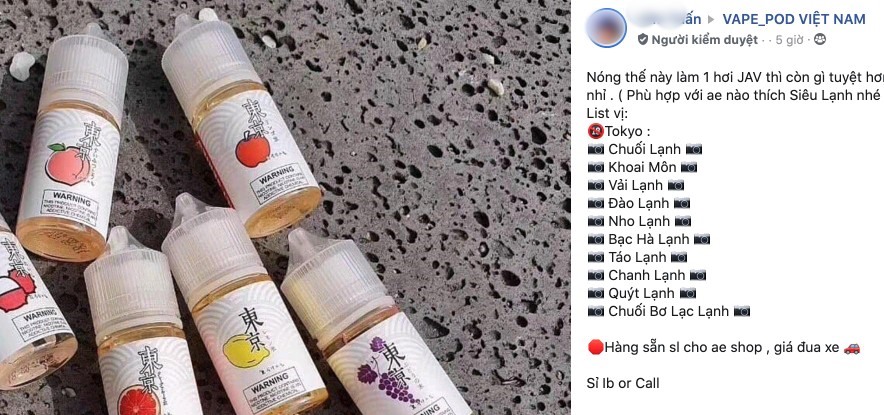 Tinh dầu trong thuốc lá điện tử được rao bán trên mạng xã hội.