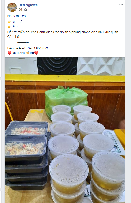Quán ăn ông Hiếu (FBker Red Nguyen) thường nấu và tặng các suất ăn miễn phí cho người đang gặp khó trong mùa COVID-19 (ảnh TB)