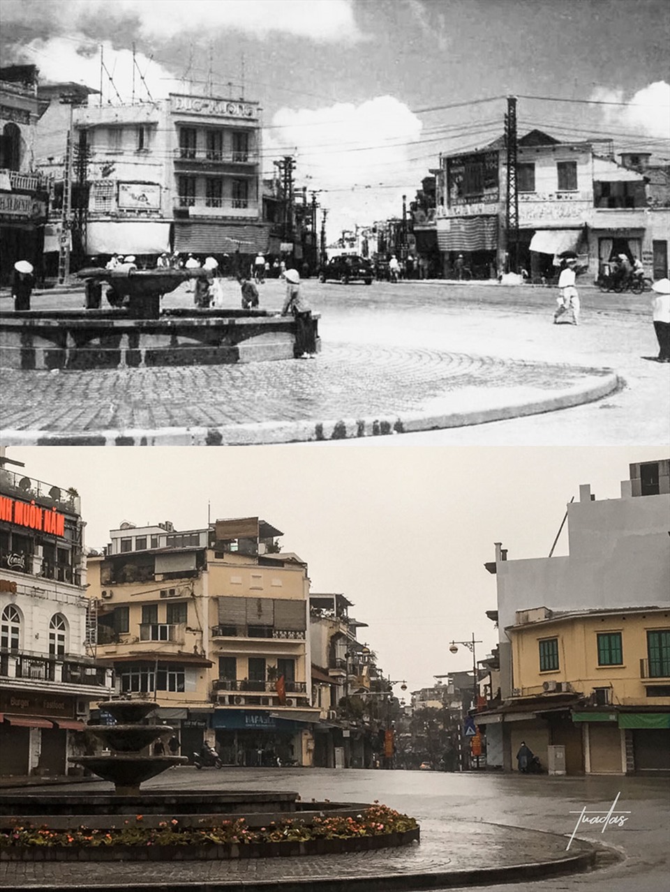 Quảng trường Đông Kinh Nghĩa Thục xưa và nay.