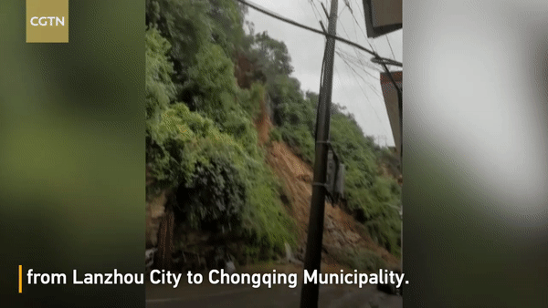 Lở đất ở Lũng Nam, Cam Túc. Ảnh: CGTN