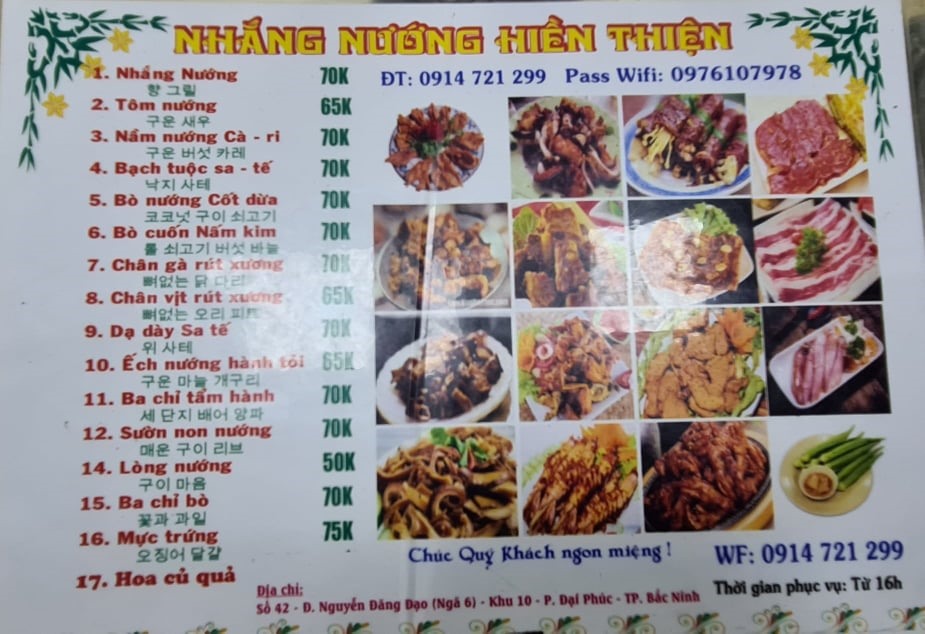 Thực đơn của nhà hàng. Ảnh: T. Minh