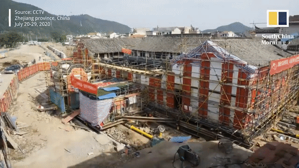Ngôi nhà cổ 100 năm tuổi được di dời thành công sau 9 ngày. Nguồn: CCTV