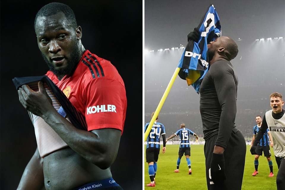 Hình ảnh trái ngược của Lukaku khi ở Man United và Inter Milan. Ảnh: The Sun.
