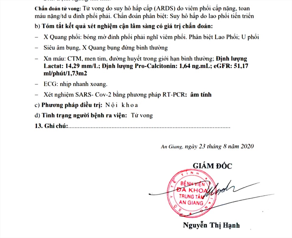 Kết quả xét nghiệm xác định bệnh nhân không liên quan đến virus SARS-CoV-2. Ảnh: LT