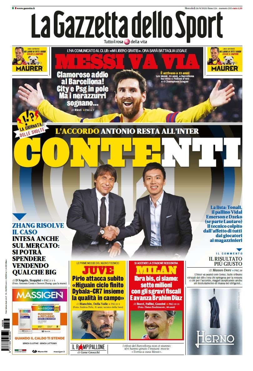 Mâu thuẫn giữa Conte và thượng tầng được hóa giải. Ảnh:La Gazzetta dello Sport