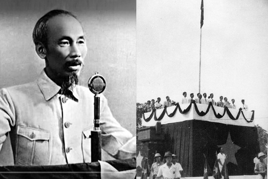 Chủ tịch Hồ Chí Minh đọc Tuyên ngôn Độc lập trên Quảng trường Ba Đình lịch sử.
