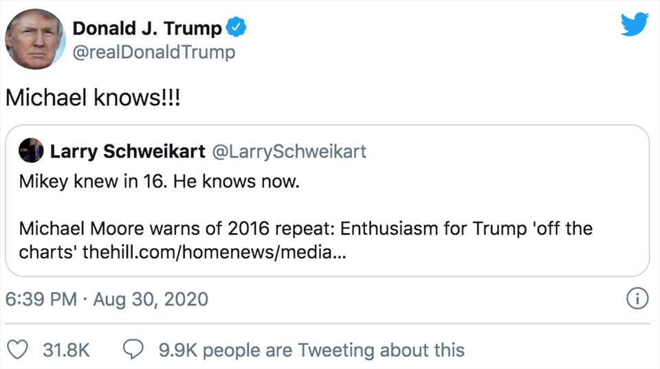 Michael biết rõ - ông Donald Trump viết trên Twitter hôm 30.8.