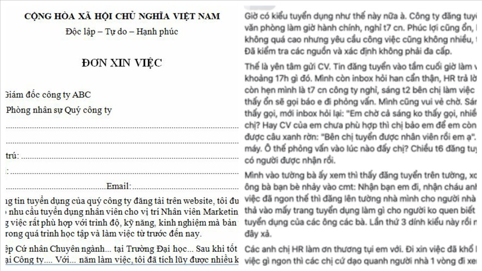 Đoạn chia sẻ đi xin việc của 1 nữ sinh gây xôn xao cộng đồng mạng. Ảnh: Chụp màn hình