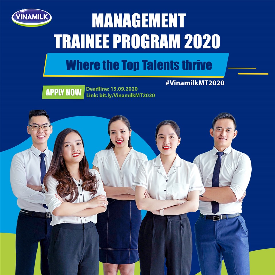 Chương trình “Quản trị viên tập sự Vinamilk 2020” sẽ chính thức khởi động từ ngày 01.08.2020 và hạn chót nhận hồ sơ ứng tuyển là 15.09.2020.