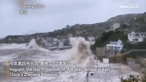 Bão Hagupit đổ bộ ở Chiết Giang sáng 4.8. Nguồn: CGTN.