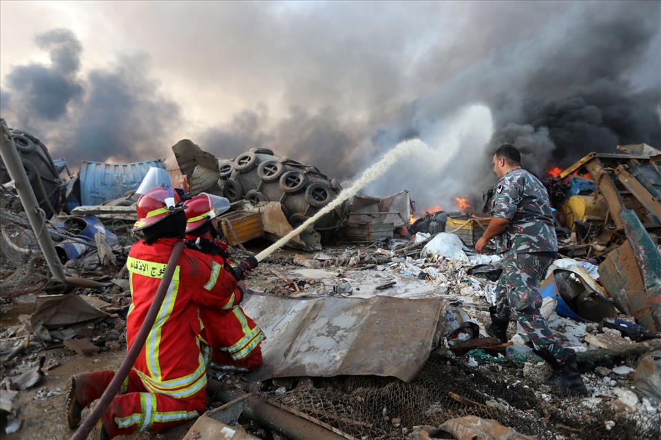 Hiện trường vụ nổ ở Beirut, Lebanon hôm 4.8. Ảnh: Reuters.