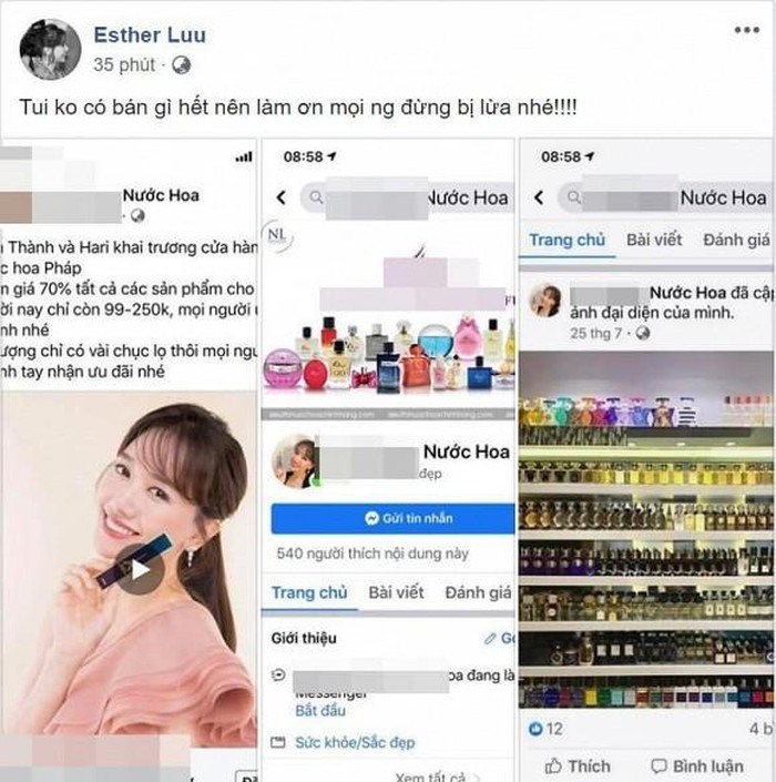 Hình ảnh Hari Won, Trấn Thành bị kẻ giả danh dùng để bán nước hoa giá rẻ. Ảnh: Chụp màn hình.