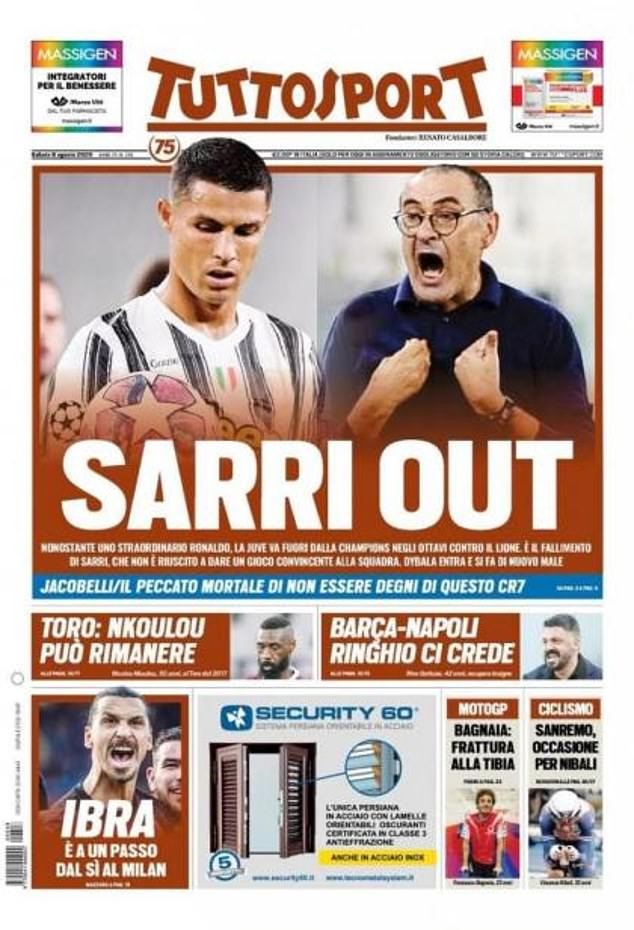Trang nhất của tờ Tuttosport. Ảnh: Daily Mail