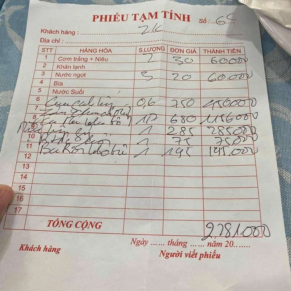 Sam Ngoc Duc invoice at Vung Tau.  Photo: NVCC