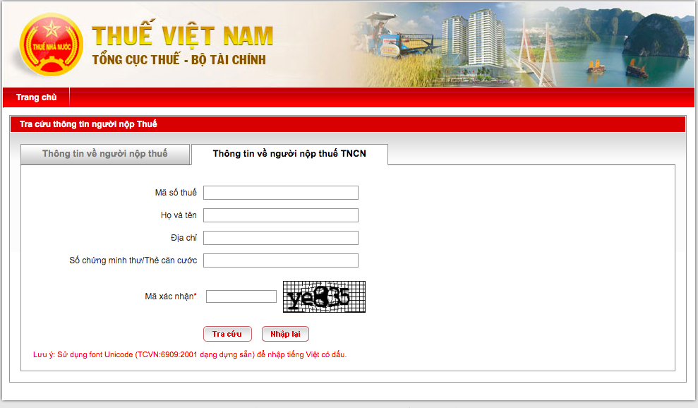 Sau khi truy cập vào đường link, sẽ đi đến giao diện thông tin về người nộp thuế thu nhập cá nhân.