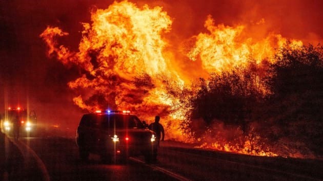 Một nhân viên thực thi pháp luật quan sát đám cháy rừng lan rộng trong đám cháy Bear ở Oroville, California. Ảnh: AFP.
