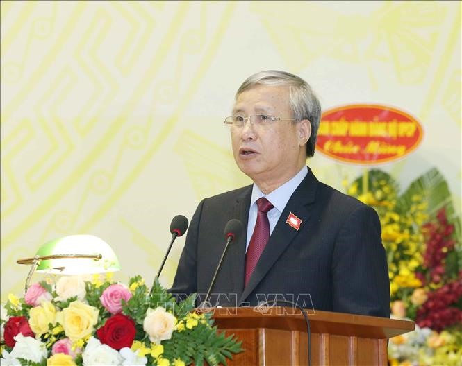Uỷ viên Bộ Chính trị, Thường trực Ban Bí thư Trần Quốc Vượng phát biểu chào mừng Đại hội. Ảnh: Phương Hoa/TTXVN