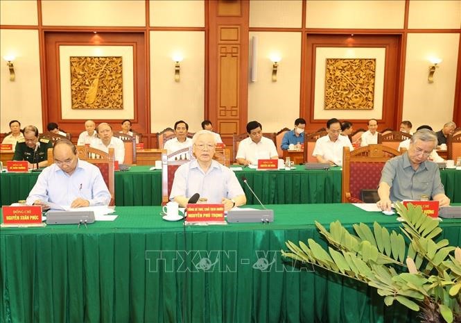 Toàn cảnh cuộc họp Tiểu ban Văn kiện Đại hội XIII của Đảng.