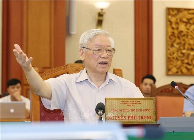 The Secretary General, President of State Nguyen Phu Trong, Secretary of the Central Military Commission delivered a speech at the meeting with the Standing Committee of the Central Military Commission.  VNA photo