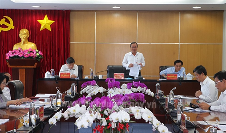 Cuộc họp về công tác chuẩn bị tổ chức Đại hội đại biểu Đảng bộ tỉnh lần thứ XI, nhiệm kỳ 2020-2025. Ảnh: Cổng thông tin điện tử tỉnh Bình Dương