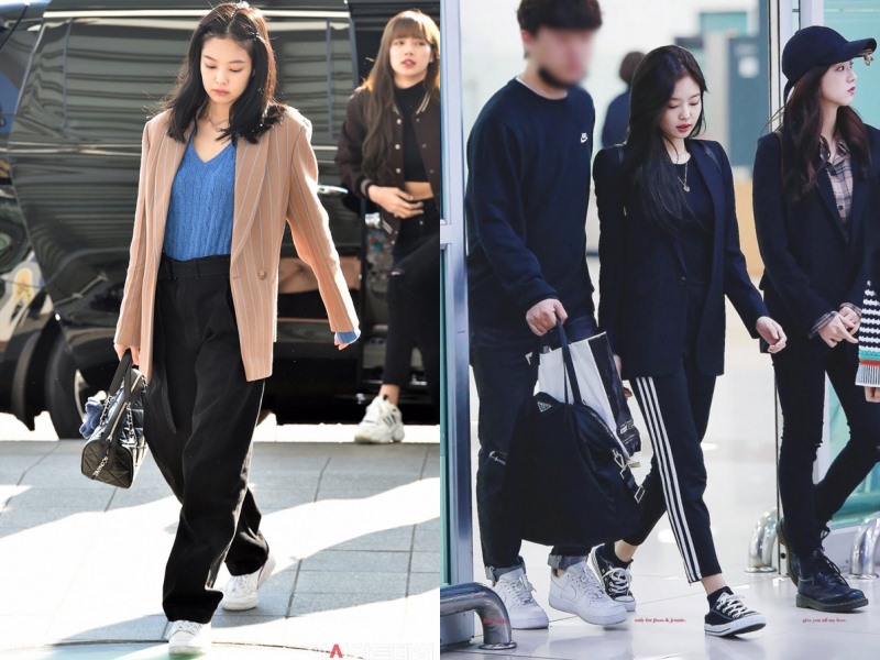 Jennie cá tính mis blazer cùng quần ống rộng và quần thể thao (Ảnh: Chụp màn hình).