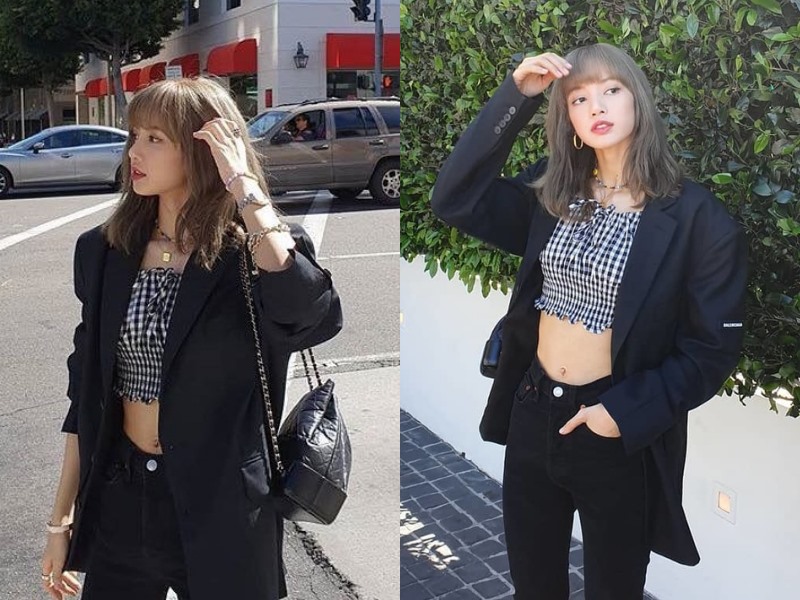 Lisa khoe eo thon cùng blazer và cop-top (Ảnh: Chụp màn hình).
