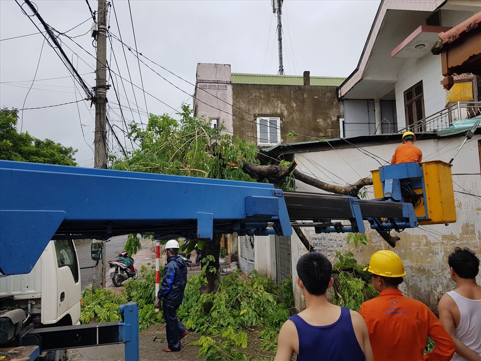 Cây xanh bị gãy đổ ở TP.Đông Hà (Quảng Trị) được các đơn vị khắc phục. Ảnh: Hưng Thơ.