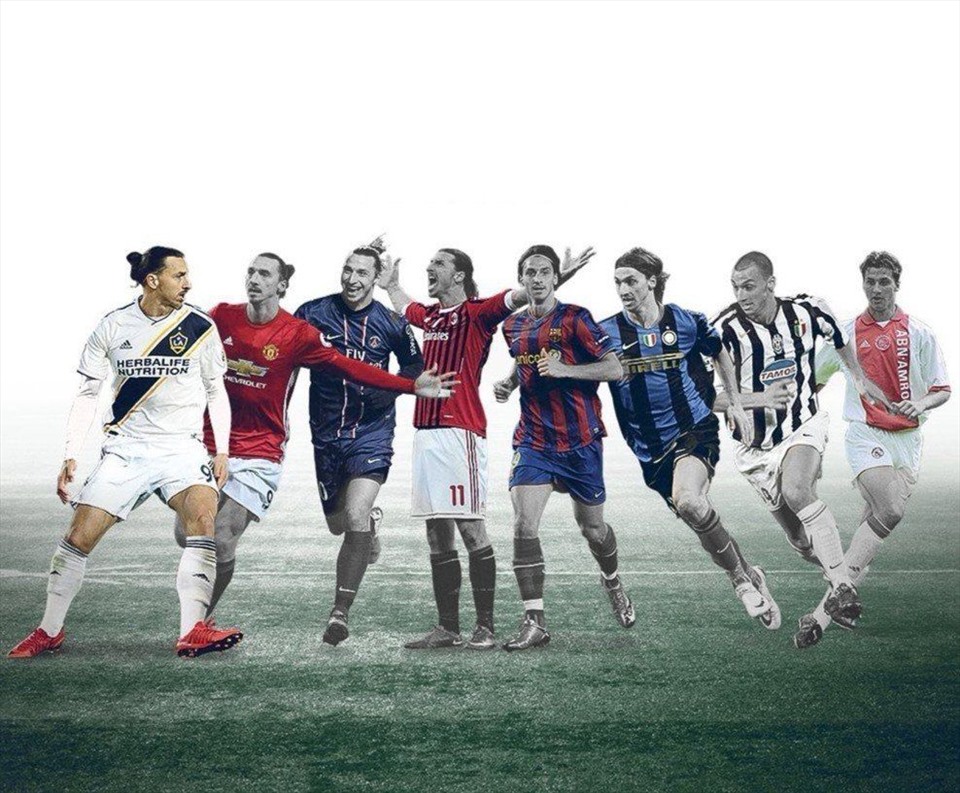 Ibrahimovic trong màu áo những đội bóng lớn anh từng đầu quân. Ảnh: Pinterest