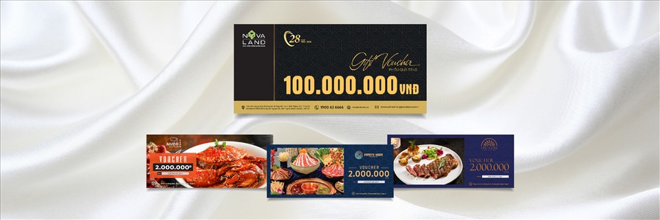 Bốn loại phiếu quà tặng Novaland dành tặng khách hàng nhân dịp kỷ niệm năm thành lập