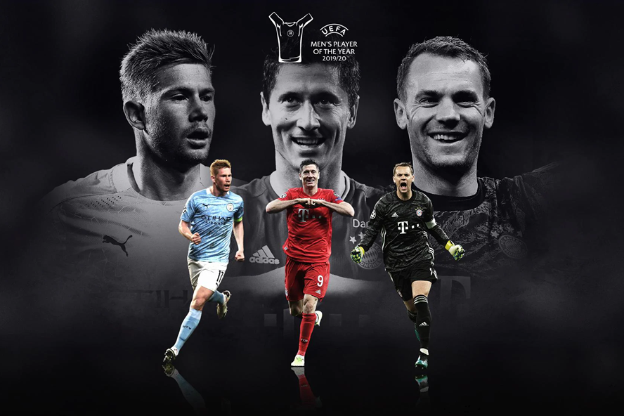 Kevin De Bruyne lép vế so với Lewandowski và Neuer tại Champions League. Ảnh: UEFA