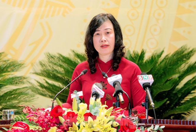 Bà Đào Hồng Lan, Phó Bí thư Thường trực Tỉnh ủy Bắc Ninh khóa XIX được giới thiệu để bầu làm Bí thư Tỉnh ủy Bắc Ninh nhiệm kỳ XX. Ảnh: Nguyễn Thắng