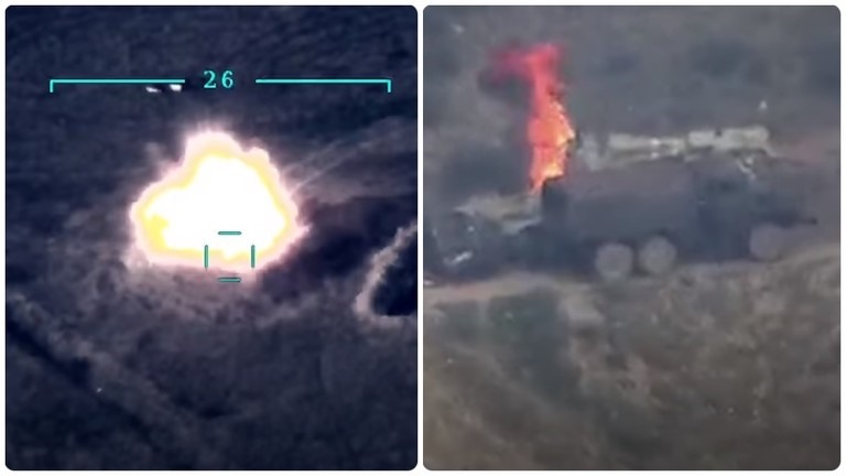 Xung đột bùng phát ở khu vực Nagorno-Karabakh tranh chấp giữa Armenia và Azerbaijan. Ảnh trái: Bộ Quốc phòng Azerbaijan; Ảnh phải: Bộ Quốc phòng Armenia