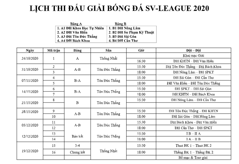 Lịch thi đấu SV-League 2020. Ảnh: BTC.