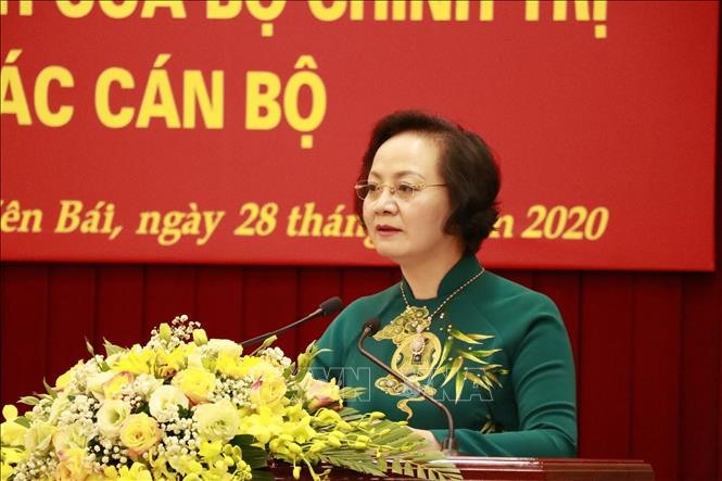 Đồng chí Phạm Thị Thanh Trà phát biểu nhận nhiệm vụ mới. Ảnh: Việt Dũng/TTXVN