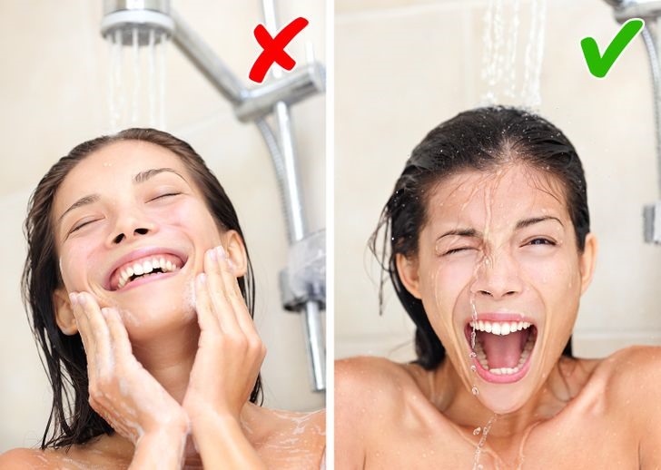 Sai lầm 2: Chỉ tắm nước nóng Ngay trước khi bạn tắm xong, hãy bật nước lạnh trong vòng 30 giây. Nước lạnh sẽ làm cân bằng lại độ ẩm, se khít lỗ chân lông, chống khô da và bong tróc da. Nước lạnh còn có khả năng chống lại căng thẳng, tăng cường hệ miễn dịch.