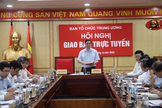 Uỷ viên Bộ Chính trị, Bí thư Trung ương Đảng, Trưởng Ban Tổ chức Trung ương Phạm Minh Chính lưu ý về công tác nhân sự nhiệm kỳ mới. Ảnh Ngô Khiêm