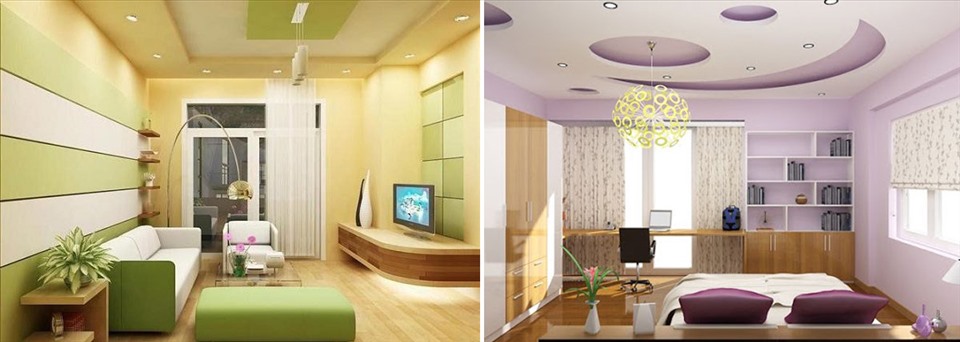 Sử dụng sơn trần giúp không gian trở nên tươi mới hơn. (Đồ họa: Kim Nhung)