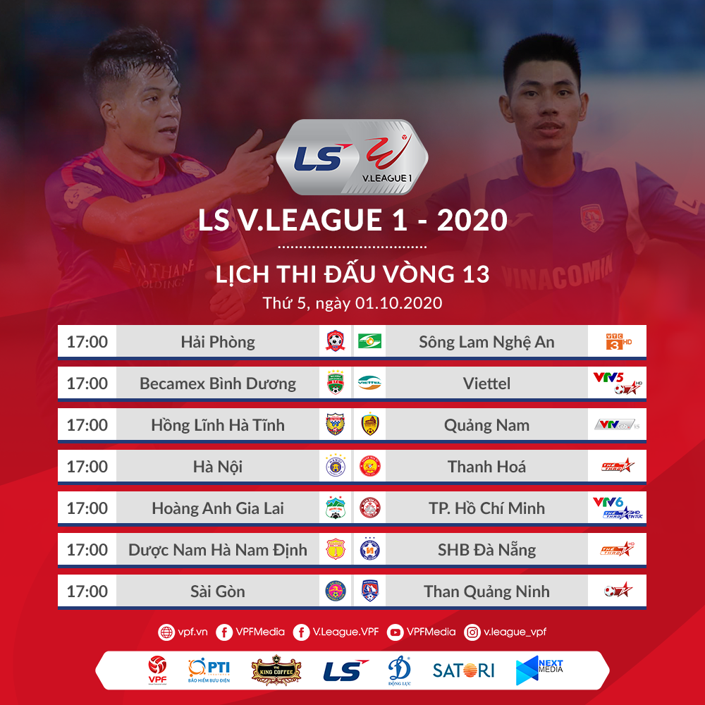Lịch thi đấu vòng 13 V.League 2020. Ảnh: VPF.