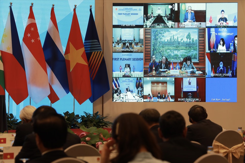 Phiên họp toàn thể thứ nhất theo hình thức trực tuyến. Ảnh HN