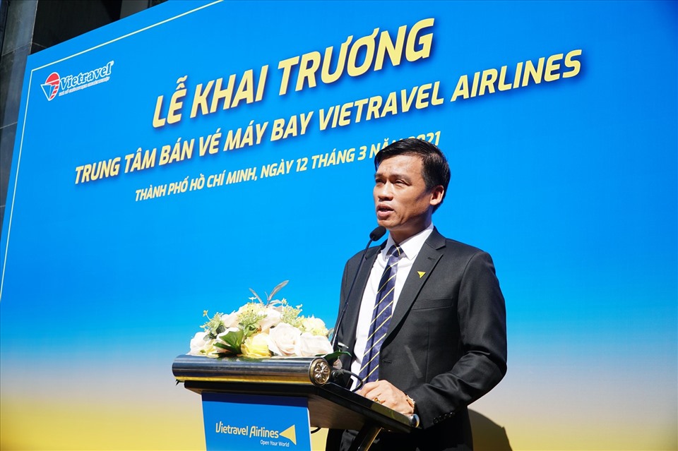 Vũ Đức Biên, Tổng Giám đốc Vietravel Airlines phát biểu tại buổi khai trương hệ thống phòng vé chính hãng Vietravel Airlines.