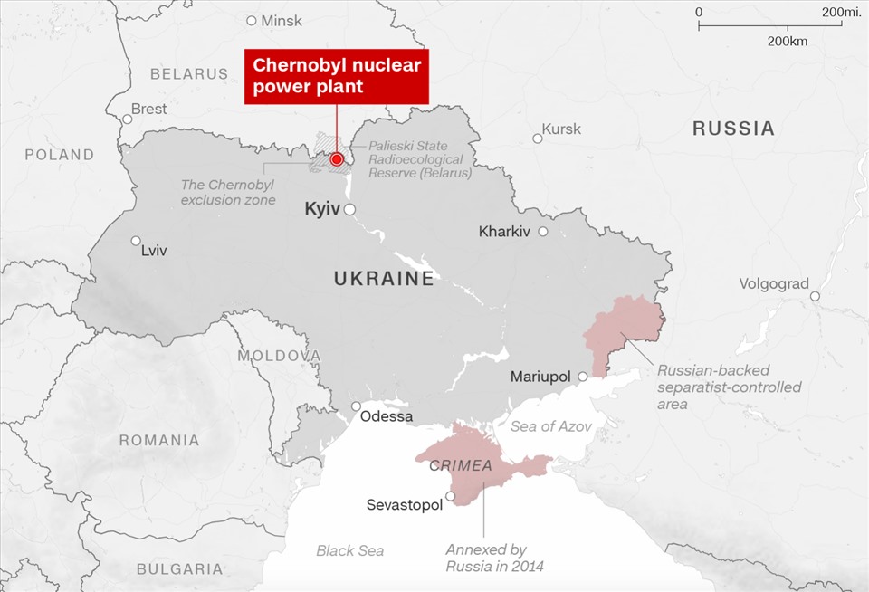 Vị trí nhà máy điện hạt nhân Chernobyl. Ảnh: