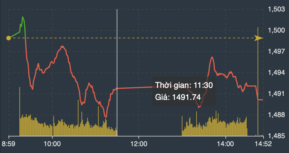 Diễn biến của chỉ số VN-Index trong phiên 28.2. Ảnh chụp màn hình