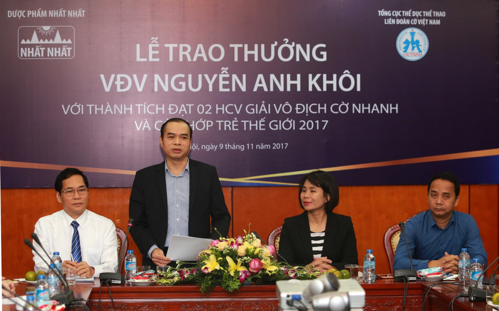 Ông Nguyễn Đồng Tiến – Chủ tịch Liên đoàn Cờ Việt Nam phát biểu